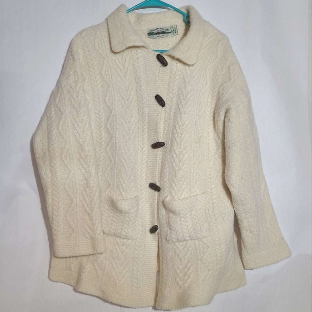 Aran crafts wool sweater coat cream